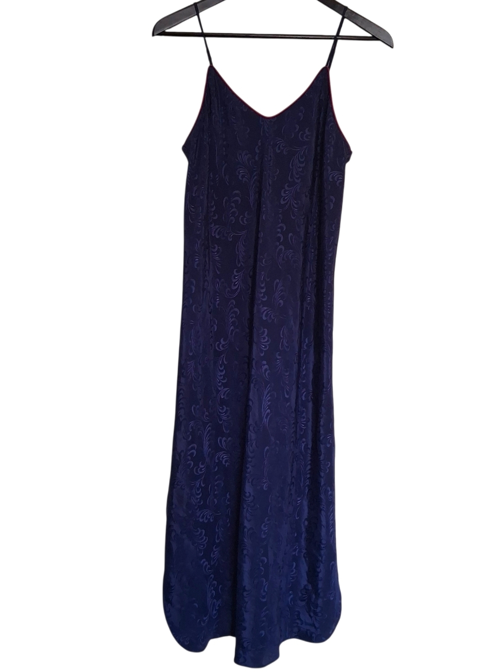 ​Vintage Kayanna Satin Jacquard Maxi Nightgown Blue Pink Trim Size Small